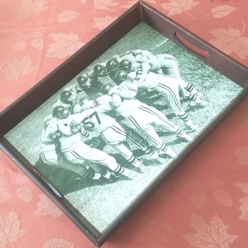 Vintage Wooden Huddle Football Players Tray